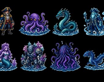Steampunk Fantasy RPG Asset Pack, Knights, Monsters, Sea Creatures (22 PNG Images)