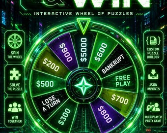 Interactive Wheel Puzzle Game, Wheel of Fortune Style, Browser Trivia (Digital Download)