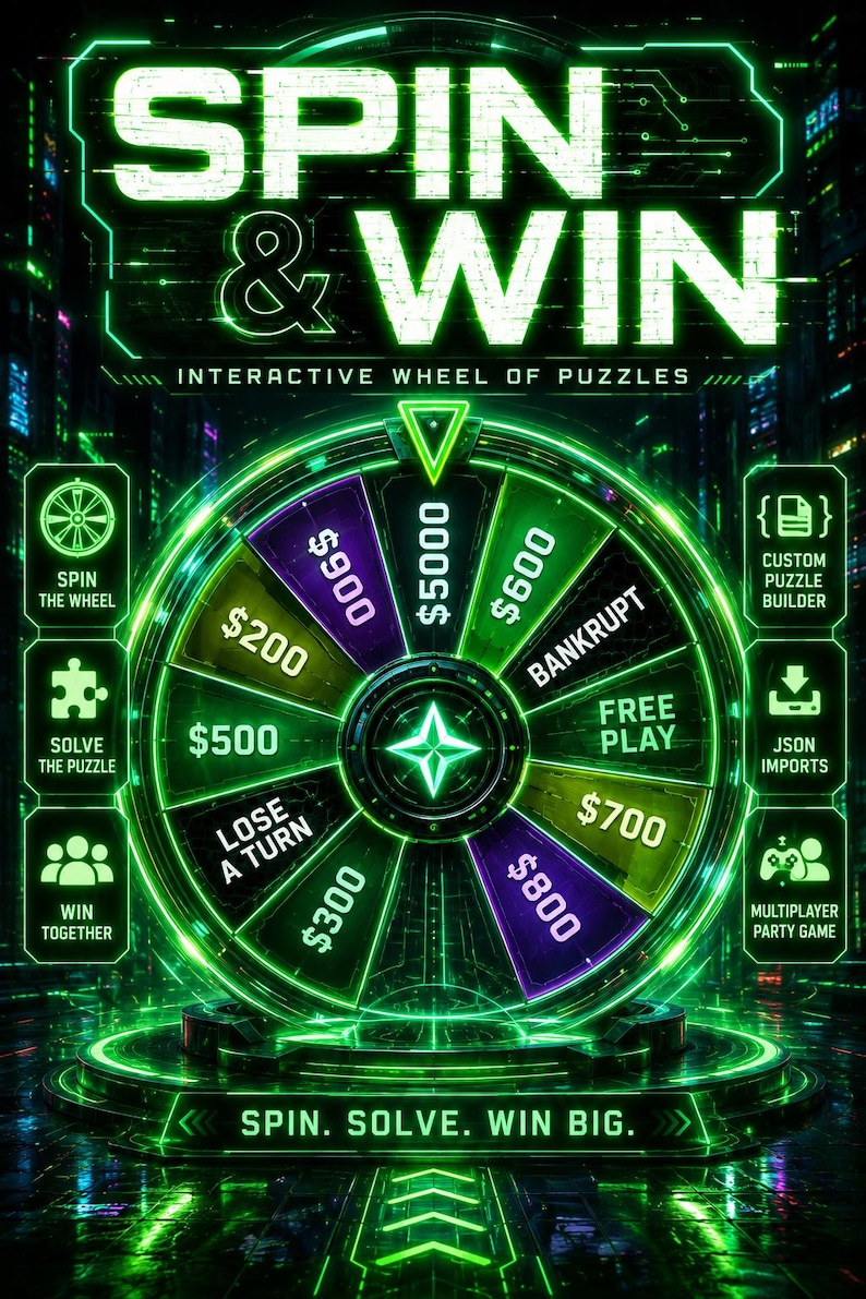 Interactive Wheel Puzzle Game, Wheel of Fortune Style, Browser Trivia (Digital Download) image 1