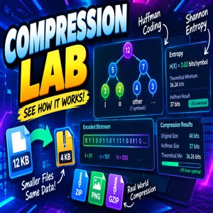 Compression Lab Interactive HTML Tool | Huffman Coding Simulator | Teaching Resource | Shannon Entropy Visualizer