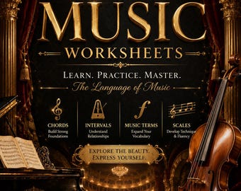 Music Theory Worksheets Bundle, Chords, Scales, Intervals & Music Terms, Printable PDF, Piano, Band, Choir