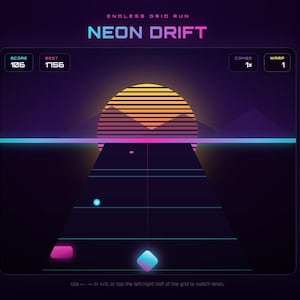 Neon Drift エンドレスグリッドランナー、ヴェイパーウェイブレトロゲーム（デジタルダウンロード）