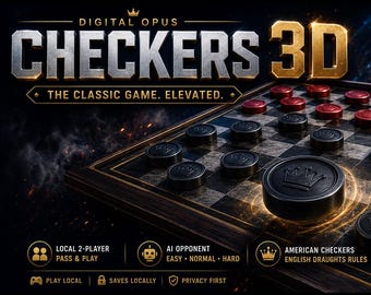 Checkers 3D HTML5 Browser Game | Play Against AI | Easy, Normal, Hard | Digital Download