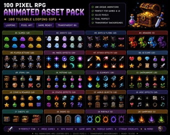 Über 100 Retro-Pixel-RPG-Assets, RPG-Tilesets, Monster, Benutzeroberfläche, Icons, Magieeffekte