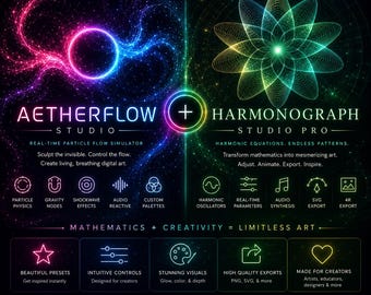 AetherFlow + Harmonograph Studio Bundle, 2 interaktive HTML5-Apps für generative Kunst