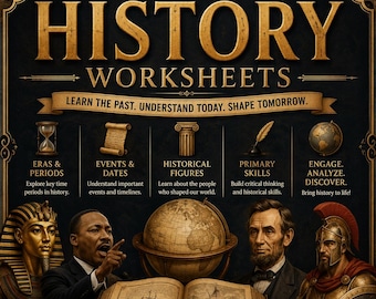 History Worksheets Bundle , Eras & Periods, Historical Figures, Events and Dates, Printable Social Studies Activities