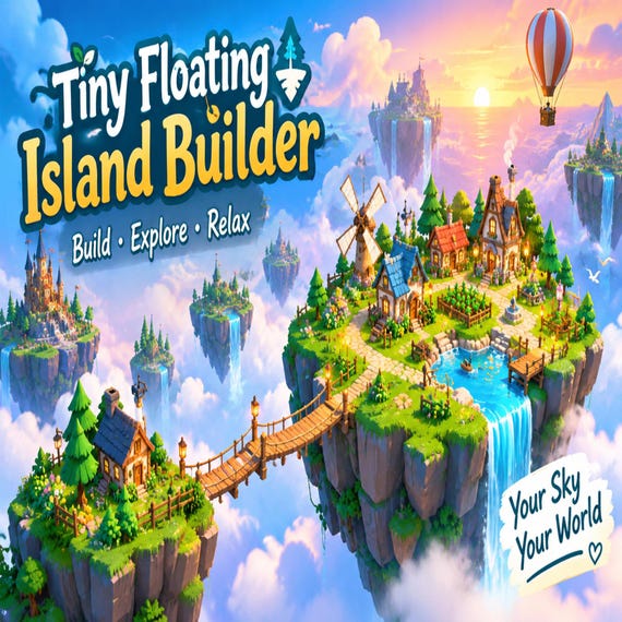 Tiny Floating Island Builder HTML Game, Relaxing Fantasy World Sandbox (Digital Download)