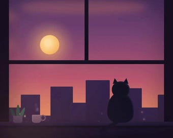 Gemütliches Katzen Fenster Animierte Wallpaper Pack | LoFi Pixel Art GIFs (Digitaler Download)