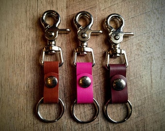15 Hand Dyed Colors! Key Keeper Snap - Leather Key Chain Clip - Holds Over 3 Key Rings - Clip your keys to almost anything! Made To Order