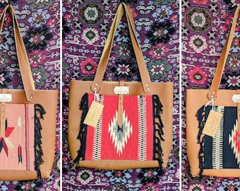 SALE! Rug Pocket, Leather Market Tote, Rug and Leather Tote, Recycled Tote, Leather Trim, Leather Tote, Ready To Ship!