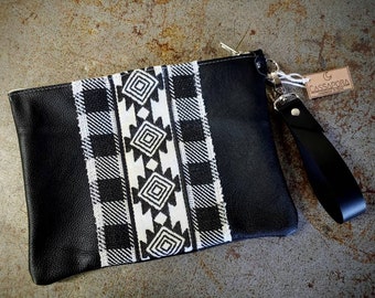 Buffalo Check, Geometric, Zipper Bag, Makeup Bag, Clutch, 12" X 8", Wristlet Strap, Made to Order