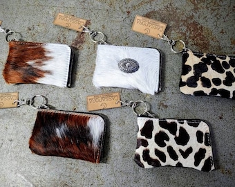 Hair on Cowhide Card Wallet, Coin Purse, Small Leather Wallet - Card Holder Wallet - Coin Purse, Made To Order