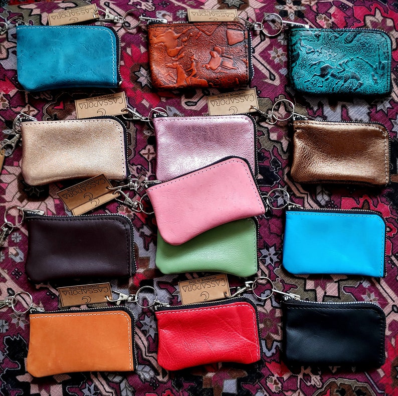 Small Leather Keychain Wallet Card Holder Wallet Coin Purse Etsy