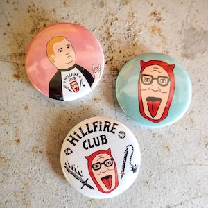 Bobby Hill, Hillfire Club, Dobby goes West, Devil Hank Hill, Fan Art Buttons, pin Back