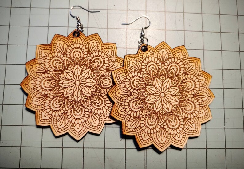 Laser Cut Mandala Wood Earrings Light Weight Large - Etsy