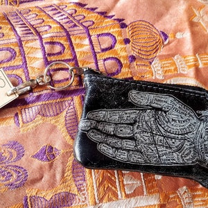 Death head hawk moth, Palmistry Hand, Laser Engraved Small Leather Keychain Wallet Card Holder Wallet Coin Purse, Made To Order Palmistry Hand