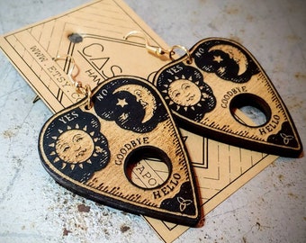 Planchette, Ouija, Ouija Board, Halloween, Laser Engraved, Laser Cut Wood Earrings, Cut Out, Witchy, Light Weight, Made To Order