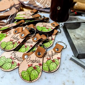 Custom Name, Prickly Pear Cactus, LEATHER Keychain, Laser Engraved, Laser Cut, Key Fob, Made To Order image 3