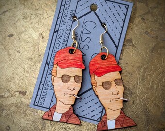 Dale G Earrings, Laser Engraved Wood, Light Weight!