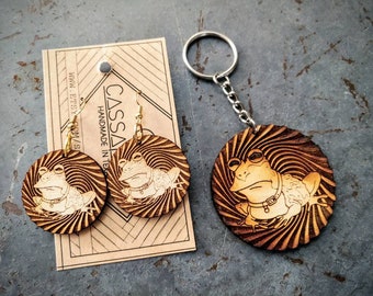 Hypno Toad, Toad, Future, Laser Engraved, Laser Cut Wood Earrings, Keychain, Cut Out, Light Weight, Made To Order