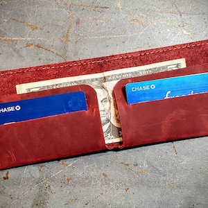 Billetera de cuero plegable con 2 bolsillos, billetera minimalista, billetera de una pieza, billetera con tarjetero, billetera para efectivo, piel de vaca, funda para tarjetas, hecha a pedido