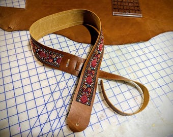 Correa de guitarra de cuero, estilo americano, retro, folk, diseño de cinta tejida, hecha a medida.