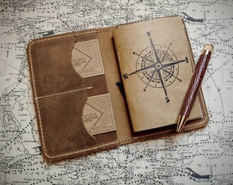 Leather Passport Wallet, B7 Notebook Cover, Fieldnotes Cover, Elastic Closure, Mini Journal, Made To Order