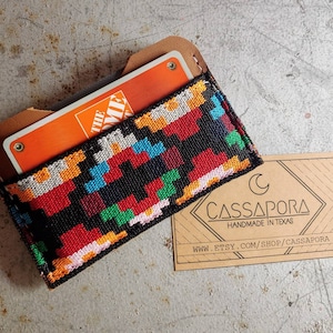Front Pocket Leather Card Wallet, Card Holder Wallet,  Cash Wallet, Cowhide, Card Sleeve, Aztec, Geometric, Southwest, Made To Order