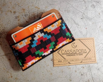 Front Pocket Leather Card Wallet, Card Holder Wallet,  Cash Wallet, Cowhide, Card Sleeve, Aztec, Geometric, Southwest, Made To Order