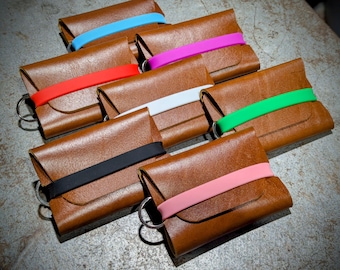 Silicone Band, Leather Card Wallet, Card Holder Wallet, Keychain Wallet, Card Sleeve, Minimalist Wallet, One-piece wallet, Made To Order