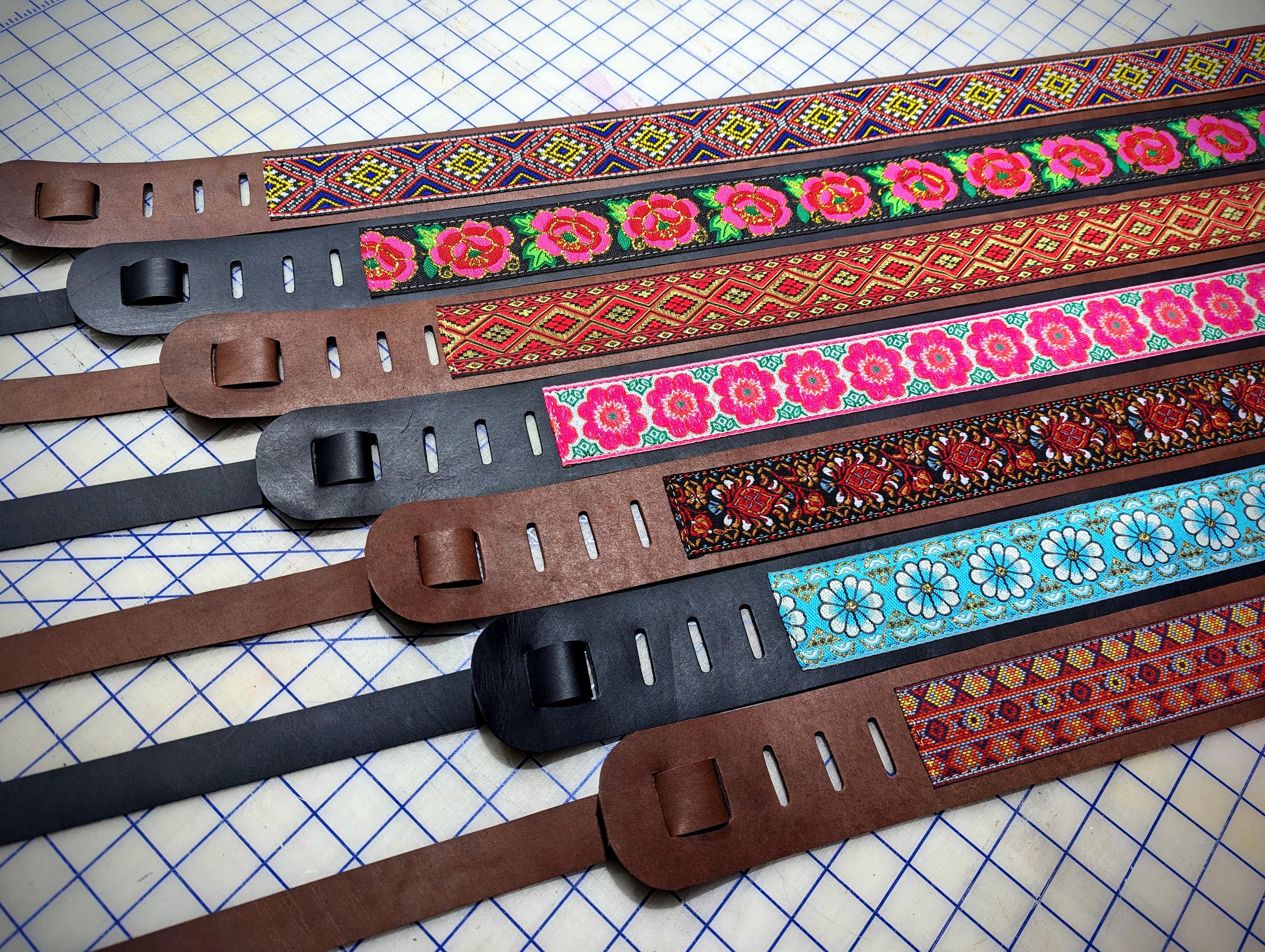 Leather Guitar Strap, Americana, Retro Style, Folk, Woven