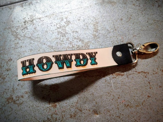 Cassapora Howdy, Leather Wristlet Strap, Leather Key Chain Clip, Holds 3+ Key Rings, Clip Your Keys to Almost Anything! Laser Engraved, Made to Order