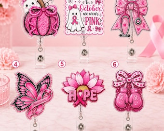 Portatarjetas de concienciación sobre el cáncer de mama, clip retráctil de acrílico rosa, soporte para enfermeras y asistentes médicos.