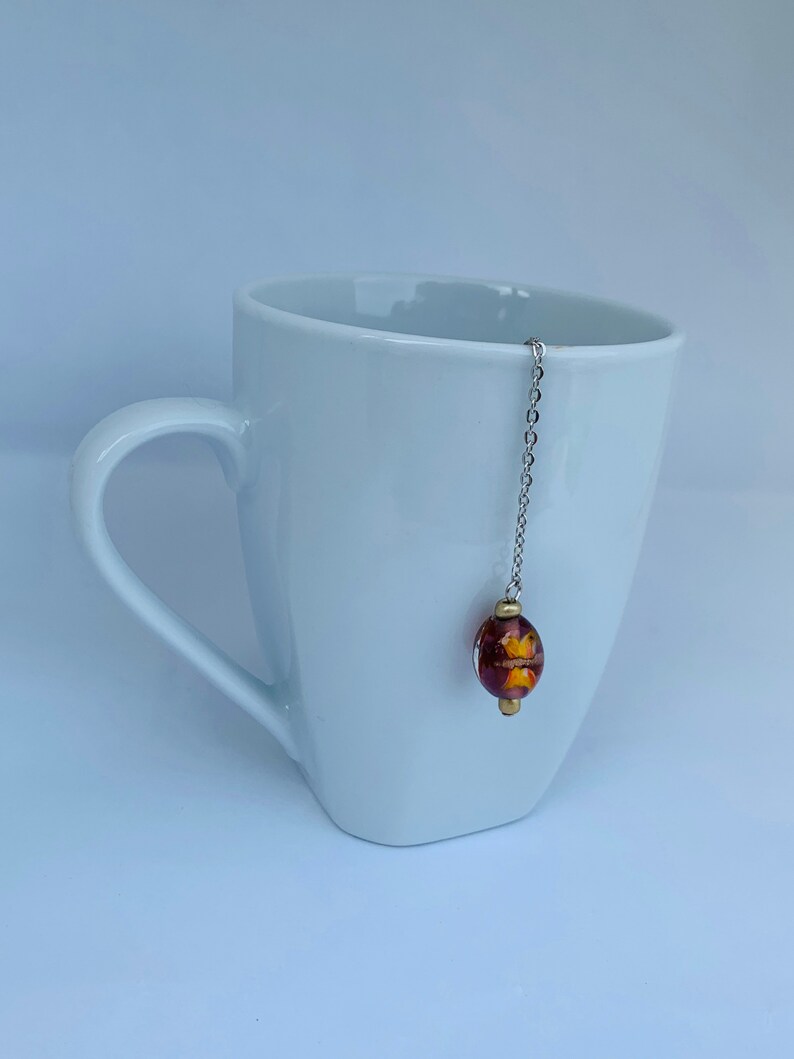 tea bag holder tea time tea steeper tea clip tea infuser with a lampwork glass bead Tea bag clip Making tea butterfly bead