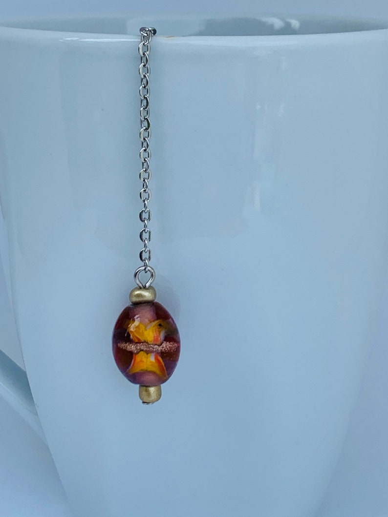 tea bag holder tea time tea steeper tea clip tea infuser with a lampwork glass bead Tea bag clip Making tea butterfly bead