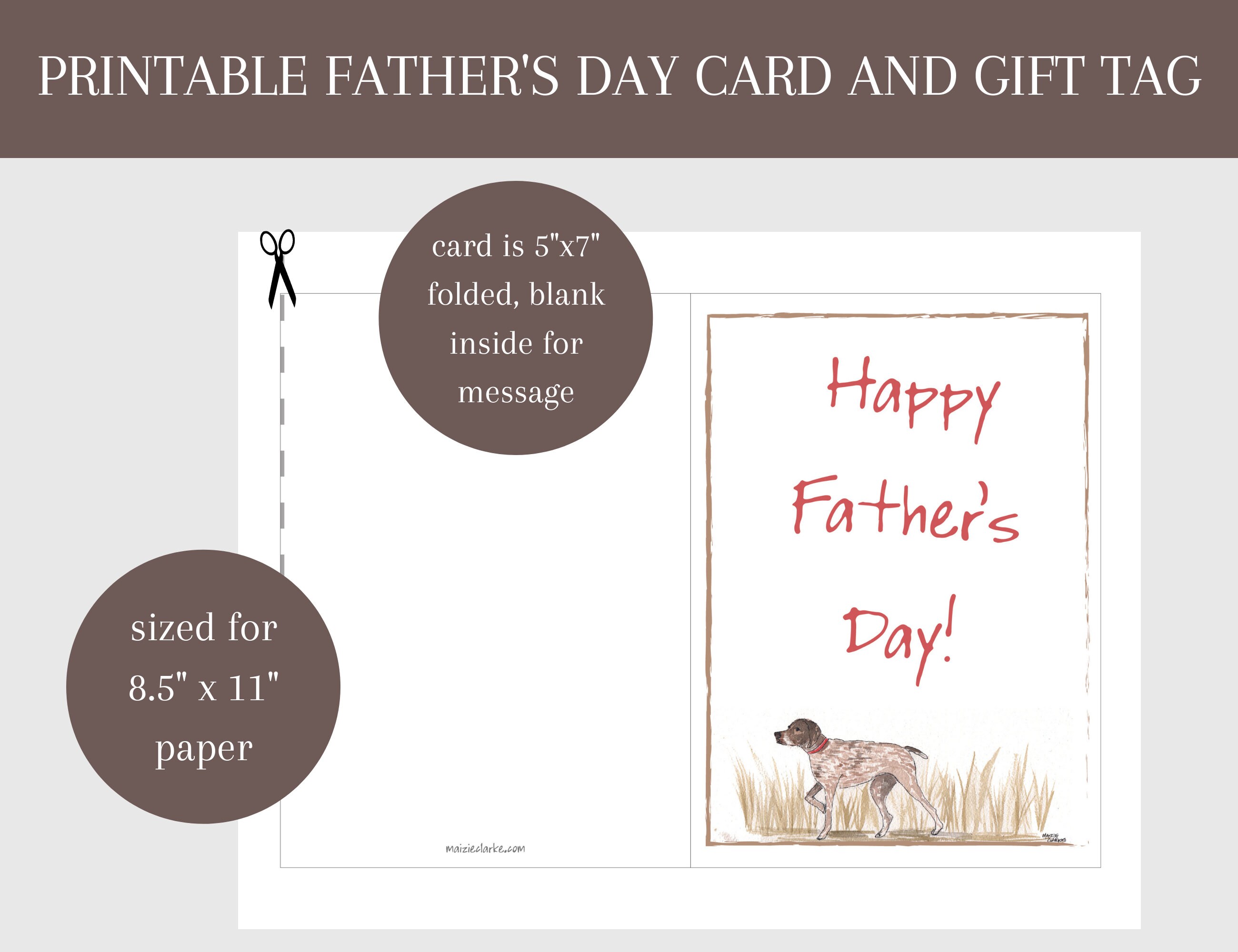 Printable Father's Day Card Hunting Dog Motif Gift Tag - Etsy