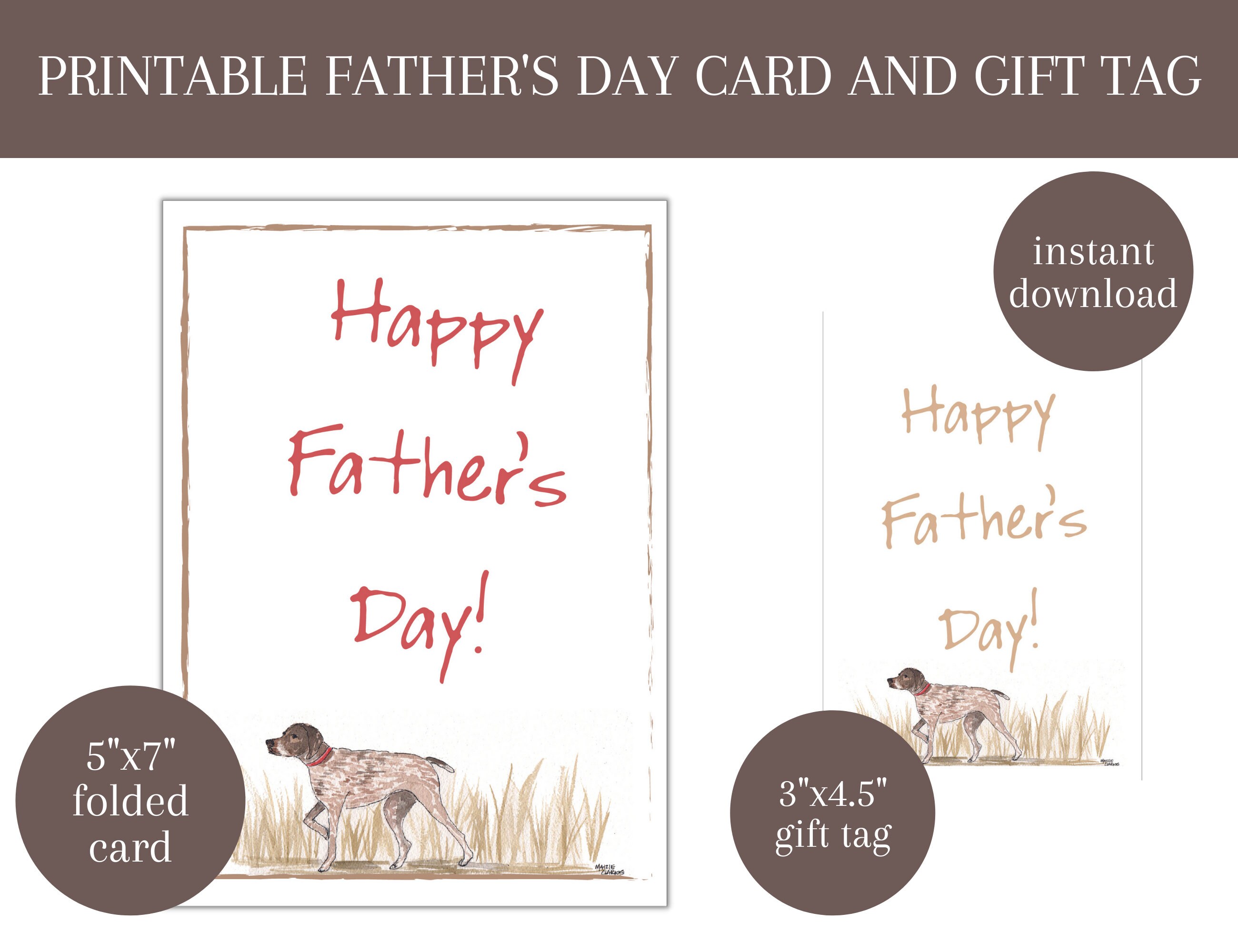 Printable Father's Day Card Hunting Dog Motif Gift Tag - Etsy