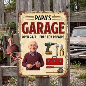 Personalized Garage Photo Metal Sign, Custom Fixer And Knower Signs for Men, Dad's Workshop Decor, Vintage Car Wall decor, Gift for Mechanic