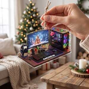Anpassad namnpresent till PC-spelälskare, julgransprydnad för PC-spel, RGB-ljus för skrivbordsinstallation, present till speldatorer