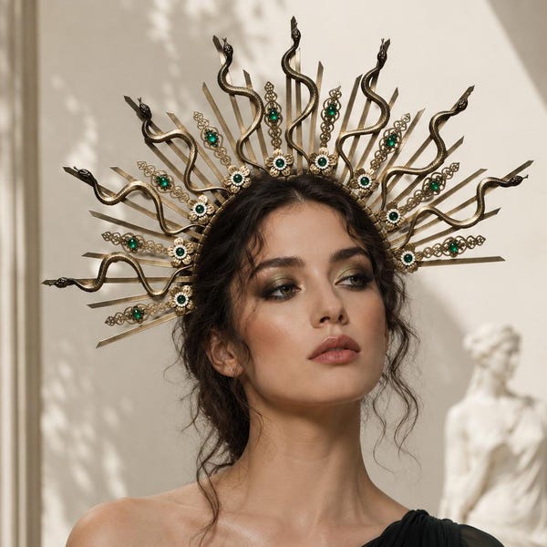 Medusa Snake Halo Crown Gothic Headpiece for Halloween Masquerade Fantasy Gala Costume