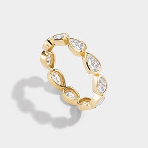 White Moissanite Pear Cut Full Eternity Band 14k Gold Plated Handmade Bezel Set 5 x 3 mm Pear Eternity Rings, Statement Band, Stackable bands