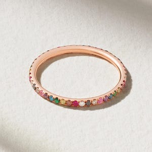 2mm Round Cut Handmade Prong Set Multi Sapphire Eternity Band, 14k Gold Plated Silver Stacking Rings, Tinny Statement Rings, Wedding Rings