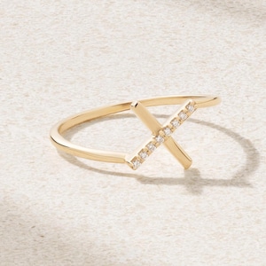 14k guldpläterade designerringar med X-ordsband i moissanit, handgjorda minimalistiska ringar med pave-infattning, bypassringar med X-design för kvinnor