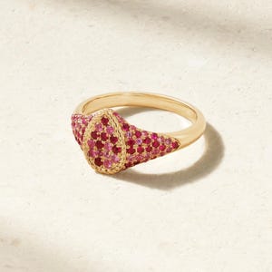 Ruby Pink Sapphire CZ Rings 14k Gold Silver Handmade Pave Set Pear Shape Ruby Signet Ring, Pink Sapphire Signet Ring, Ruby Engagement Rings