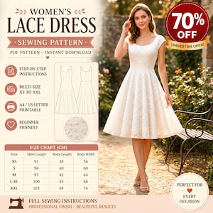 Women's Panel Dress Sewing Pattern PDF Digital Download | Fitted Bodice Flowy Flare Elegant Midi