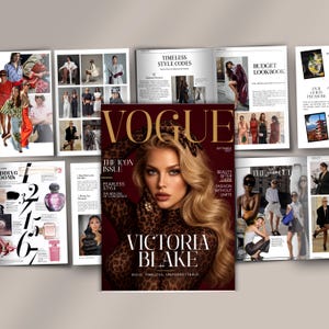 Peut inclure: Une couverture de magazine Vogue montrant une personne blonde portant un haut à motif léopard, avec le texte VOGUE, THE ICON ISSUE, FEARLESS STYLE, THE NEW ERA OF CONFIDENCE, VICTORIA BLAKE, BOLD, TIMELESS, UNFORGETTABLE, SEPTEMBER 2023, BEAUTY AFTER DARK.