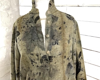Ecoprinted vintage Vyella shirt, olive green size 12