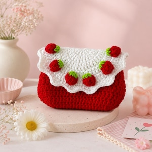 Patrón de monedero de ganchillo con diseño de fresa / Monedero para principiantes (PDF, descarga digital)