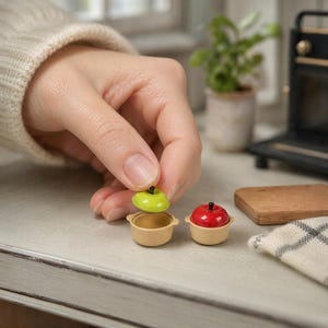 1:12 Scale Mini Apple Pot, Alloy Dollhouse Kitchen Prop (Red/Green)