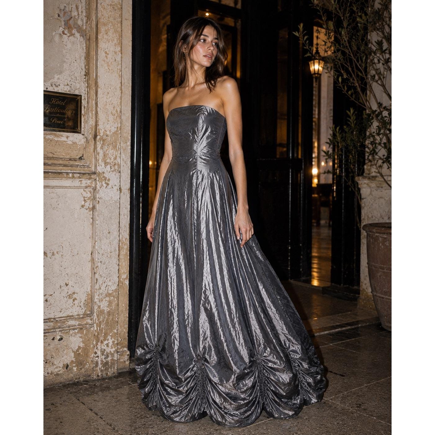 Gunmetal Metallic Gray Gown